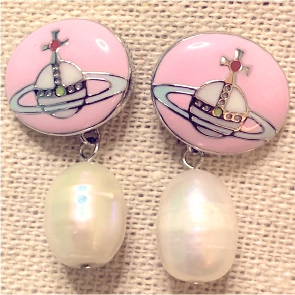 silver pink enamel 2 in one stud or drop earrings - Picture 2 of 9